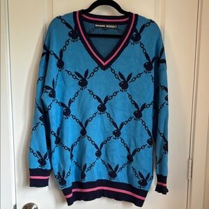 PLAYBOY V-Neck Sweater in Blue and Pink never worn